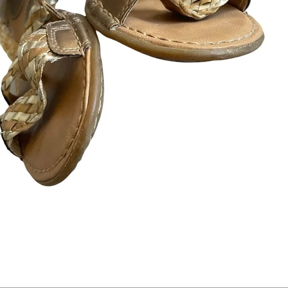 B.O.C BORN CONCEPT Metallic Gold Silver Woven Leather Flat Sandals 7